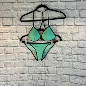 Victoria Secret Green Black Outlined Bikini